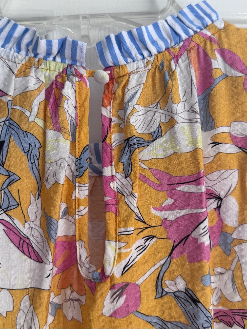 THML Mixed Print Ruffle Sleeve Blouse, Floral & Stripe Sleeveless Top - Picture 9 of 13
